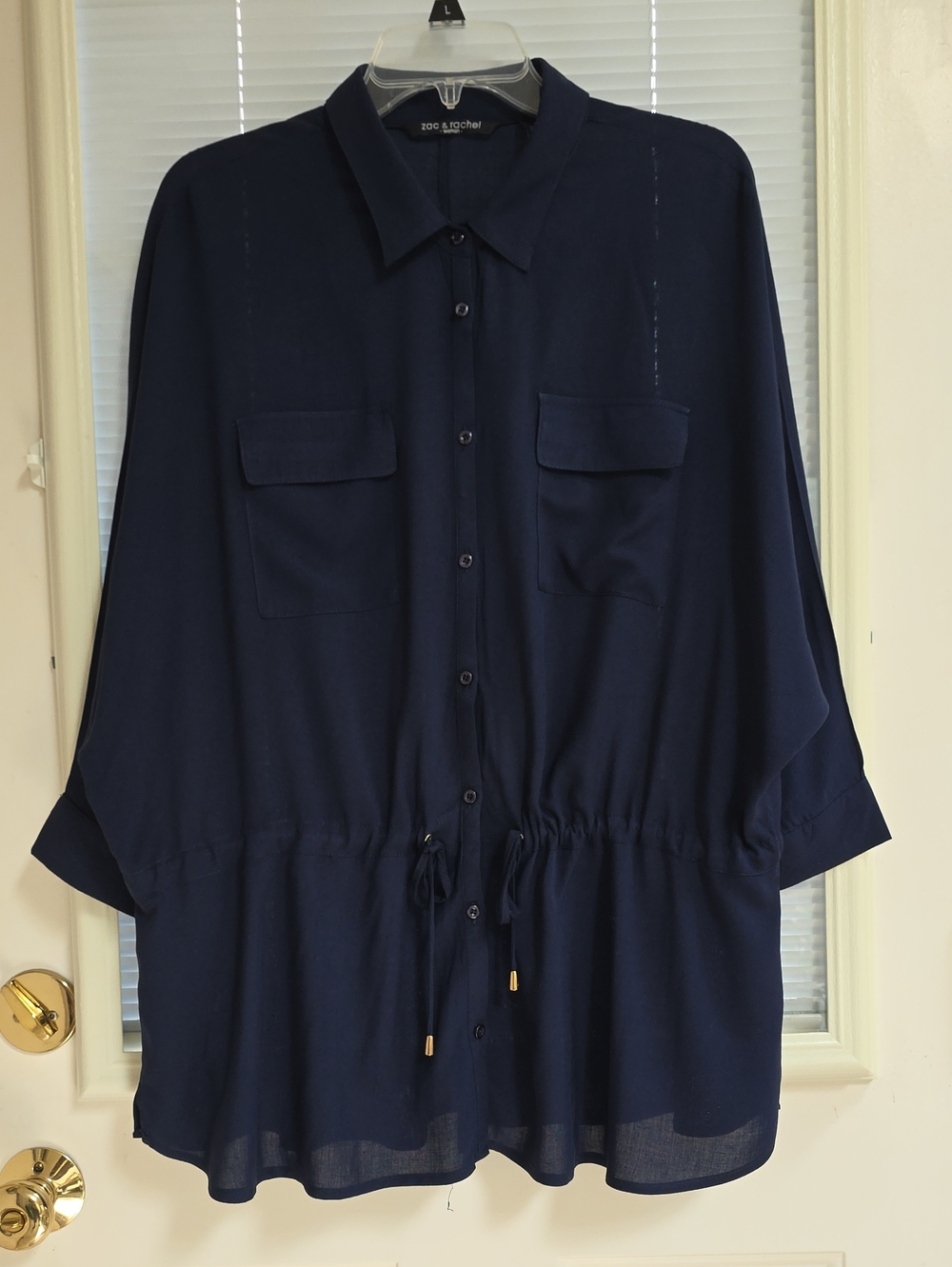Zac & Rachel Navy Button-Front Drawstring Tunic
